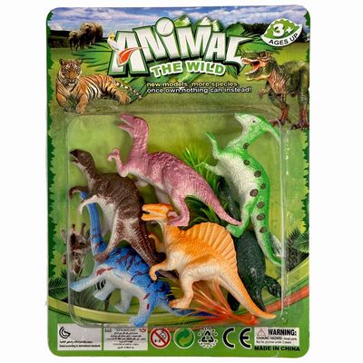 Plastfigur av dinosaurer, sett med 6 deler i eske
