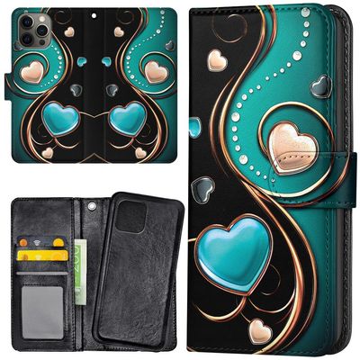 iPhone 13 Pro - Lommebok Deksel Hjerter