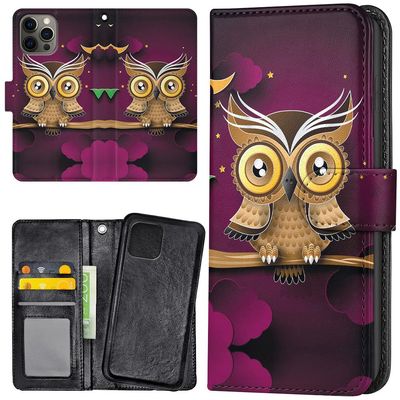 iPhone 14 Pro - Lommebok Deksel Lysbrun Ugle