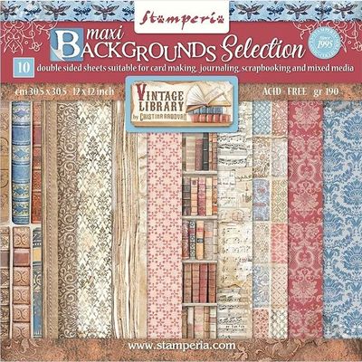 Paper Pad Stamperia - Vintage Library Backgrounds - 12x12 Tum