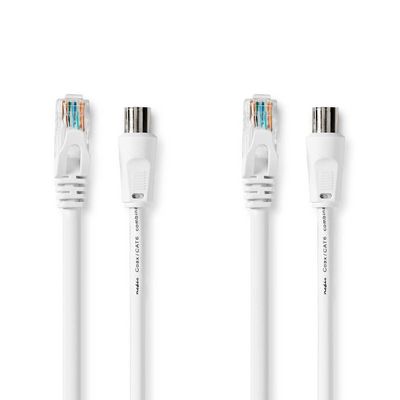 Coax & Cat6 Combi Cable | IEC (Koax) Hane / RJ45 hane | IEC (Koax) Hona / RJ45 hane | Nickelplaterad | RG58 | 75 Ohm | Dubbelskärmad | 1.50 m | Rund