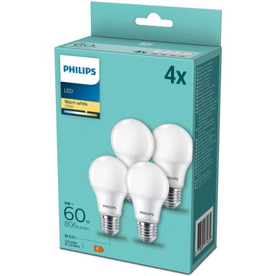 4 kpl LED E27 Normal Frost 60W 806lm