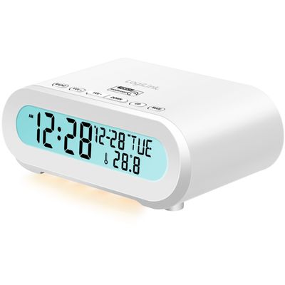 Klokkeradio Temp/fuktighet USB-C/Batteridrift Hvit