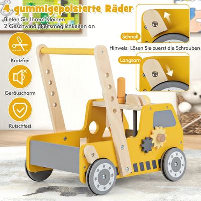 2-i-1 Baby Walker i træ med Multi-Activity Center Baby Walker