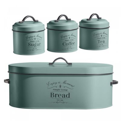 Herzberg HG-04425: 4 delar vintage brödlåda och burksats - Sage Green