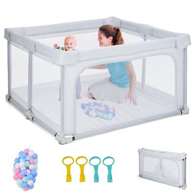 Firkantet Babykravlegård 124 x 124 cm Stort Legehegn Lysegrå