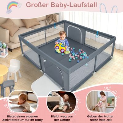200 x 180 cm Babykravlegård med 50 havbolde & 4 håndtag & dørkravlegård Crawling Gate Grå