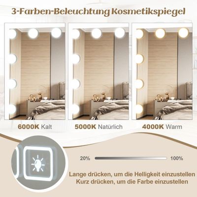 Hollywood-spegel med belysning, USB-laddningsport och Bluetooth-högtalare, Sminkspegel för sovrum, 58 x 46 cm, Vit