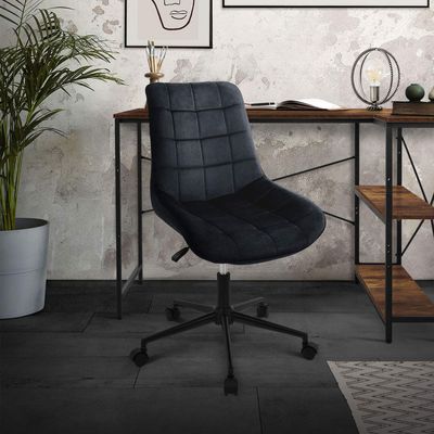 Kontorsstol på hjul svart med sammetsöverdrag och metallram ML design