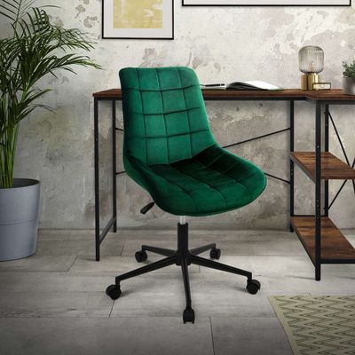 Kontorstol på hjul grøn med fløjlsbetræk og metalstel ML-design