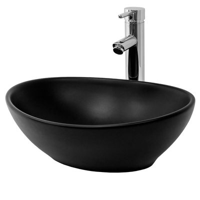 ML Design keramisk handfat i svart matt 41x33.5x14.5cm, oval fästavkänning, modern fåfänga, tvättbägare