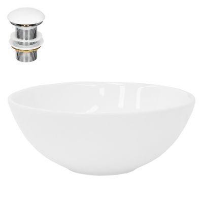ML-Design keramisk handfat i vit blank, Ø 28x11,6 cm, rund uppsatsbassäng, modern fåfänga, tvättskål med avloppshål, tvättområde handfat