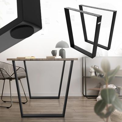 ML-Design 2 stk. Bordben Trapez 75x72 cm; V-form; Sort; Profil 8x2 cm; Pulverlakeret stål; Skrå; Industrielt design; Metal bordstel; Spisebord;