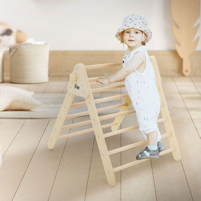 Joyz Klatretrekant til børn; natur; indendørs klatrestativ af massivt træ; Pikler trekant; Montessori legetøj; trætrekant til baby fra 1 år;