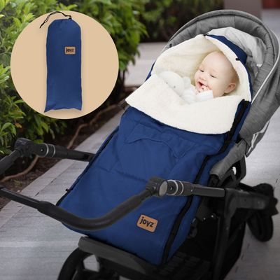 Joyz Babyfußsack; Blå; Universal Fodpose til Babysæde; Barnevogn & Klapvogn; Sædeunderlag i Fleece; Hyggepose med Lynlås; Hovedstykke & Lomme;