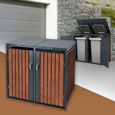 ML-Design Affaldsbeholderboks til 2 containere; 240L; 132x80x116;3 cm; Antracit-rustoptik; lavet af stål/cortenstål; Låsbar affaldsbeholderbeklædning