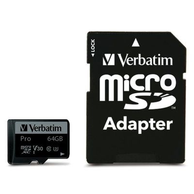 Verbatim Muistikortti microSD 64GB Adapterilla Pro U3 - Musta