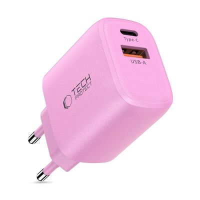 Tech-Protect Vægopladeradapter USB-A/USB-C 20W - Baby Pink