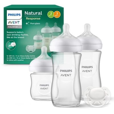 Nyföddkit - PHILIPS AVENT - Naturligt glas 3.0 - 120 ml glasflaska + 2 240 ml flaskor + ultramjuka nappar 0-6 månader