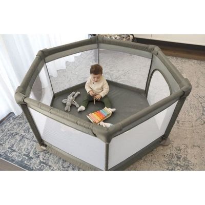 Explore Park - DREAMBABY - 6 sidor med tygbotten och vadderad ram - Ø 1,40 m - H 70 cm - Taupe