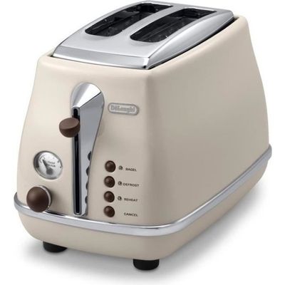 Brödrost - Delonghi - Icona Vintage - 2 skivor - 6 positioner - Blank beige / Chokladbotten och handtag