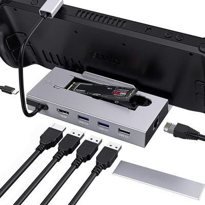 NÖRDIC Steam Deck-dokkingstasjon 1 til 7 - 1xHDMI 2.0 (4K60Hz), 1xM.2 SSD, 1xUSB-C PD 100W, 2xUSB-A 3.0, 1xUSB-A 2.0, 1xGigabit Ethernet