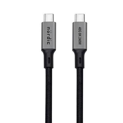 NÖRDIC 50 cm USB4 USB-C til C nylonflettet kabel PD3.1 240W 40G 8K60Hz 4K144Hz grå