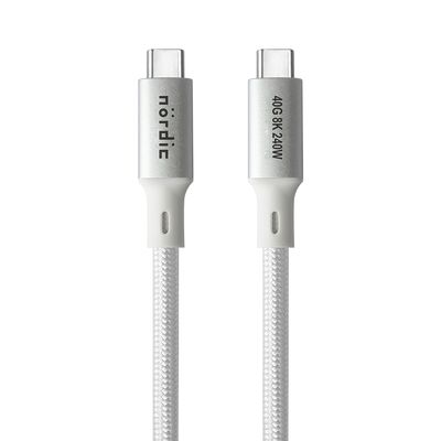NÖRDIC 1,5m USB4 USB-C til C nylonflettet kabel PD3.1 med 240W hurtiglading 40G 8K60Hz 4K120Hz 5K60Hz 2x4K60Hz Emarker
