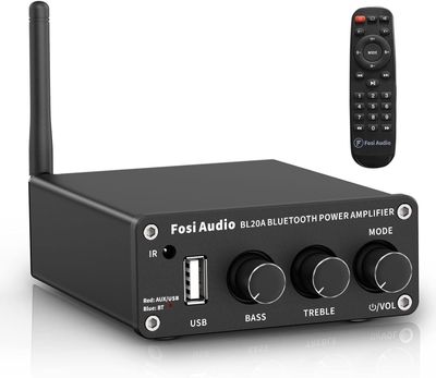 Fosi Audio BL20A 200W Bluetooth 5.0 Home Audio Stereoförstärkare Hi-Fi Mini Class D integrerad förstärkare med U-Disk/3,5MM AUX/RCA-ingång och fjärrko