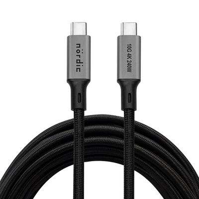NÖRDIC 5m USB 3.2 Gen 2 USB-C til C nylonflettet kabel PD3.1 240W 20G 4K60Hz grå