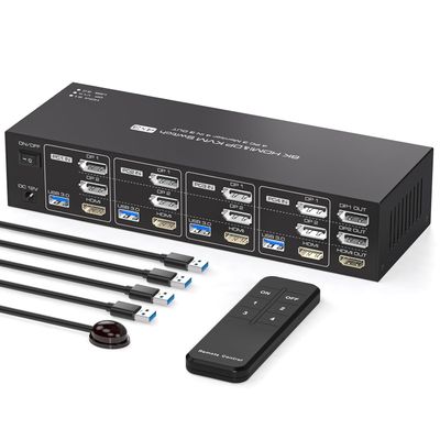 NÖRDIC KVM-kytkin 4–3, 4xUSB3.0 2xDP 1xHDMI 8K60Hz langattomalla ohjauksella