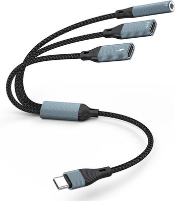 NÖRDIC USB-C-hub 1 til 3, 1xUSB-C 1xUSB-C PD60W 1x3,5 mm hodetelefonkontakt OTG-kabel