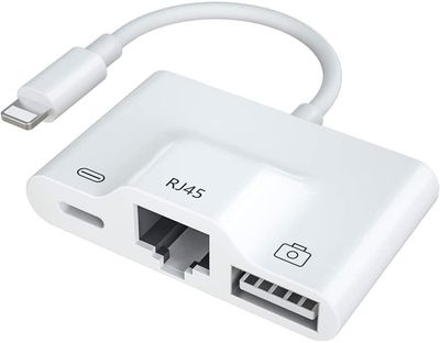 NÖRDIC Lightning Adapter 1 til 3 Porter 1x USB3.1 1x RJ45 10/100 Mbps 1X Lightning for lading