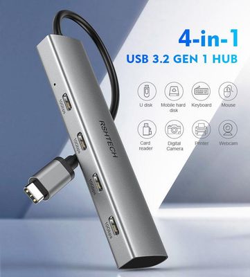 NÖRDIC Gen2 3.2 USB-C 4-porttinen keskitin 10Gbps 19cm kaapeli 4xUSB-C