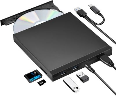NÖRDIC Kannettava CD-poltin ja soitin sekä USB-keskitin SD/Micro-SD-kortinlukijalla
