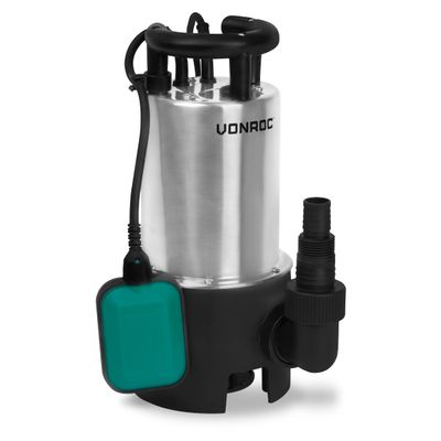 VONROC Dränkbar Pump för Smutsigt Vatten - 850W, 14m³/h Kapacitet, Rostfritt Stål, Flottör, För Dammar och Källare