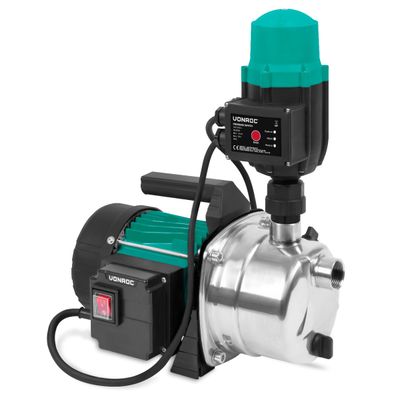 VONROC Hydroforpump 1000W – Automatisk Pump med Tryckvakt och Torrkörningsskydd – 3500 l/h – För Bevattning och Vattentryck