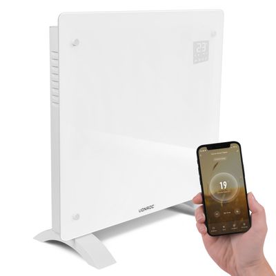 VONROC Radiator - Elradiator | Glas | Luksus | 1000W | WIFI - Smartapp styring | Op til 12m² | Hvid