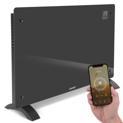 VONROC Radiator - Elradiator | Glas | Luksus | 2000W | WIFI - Smartapp styring | Op til 24m² | Grå