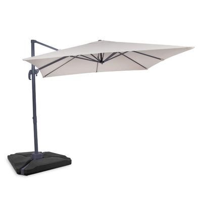 VONROC Premium Hængeparasol Pisogne 300x300cm | Aluminium | 360° | Inkl krydsfod, fliser og overtræk - vierkantet | Beige
