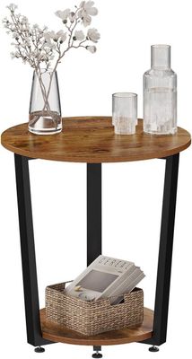 Rootz Runt Sidobord - Soffbord - Litet vardagsrumsbord - Vintage Design - 50cm x 53cm - Trämaterial - Metallram