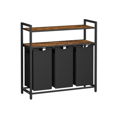 Rootz tvättkorg 3 fack med 2 hyllor - Vintage förvaringsenhet - MDF-stål - Oxfordduk - 92,5 cm x 33 cm x 92 cm