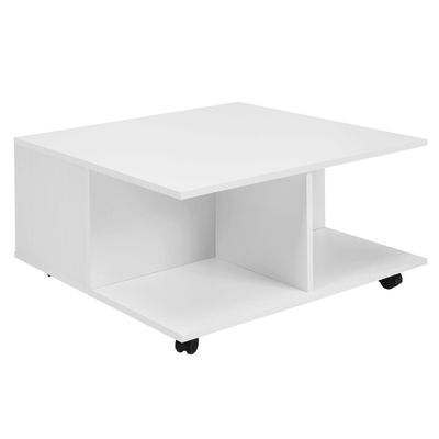 Rootz design soffbord 70x70 cm vitt - Vardagsbord med 2 lådor - Soffbord med hjul - Bord med 2 fack