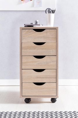 Rootz rullecontainer 33 x 64 x 38 cm MDF træ 5 skuffer sonoma - Moderne skuffecontainer med hjul - Standcontainer kontorcontainer