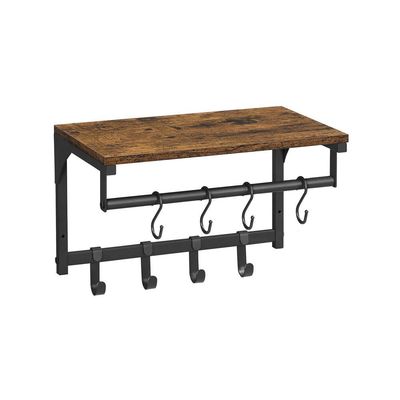 Rootz klädhängare - klädstativ - klädhängare med 8 krokar - väggmonterad klädhängare - spånskiva/stål - vintage brun-svart - 40 x 24 x 24 cm