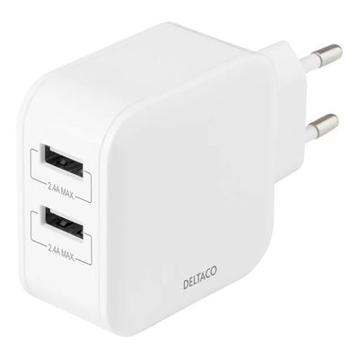 Deltaco Laddare 24W 2xUSB-A Vit