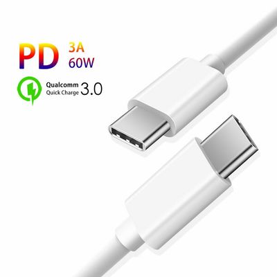 SiGN Snabbladdningskabel USB-C till USB-C 60W, 3A, 1m USB-C PD - Vit