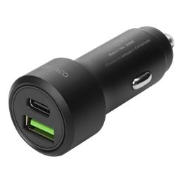 DELTACO Billaddare 12/24V, 1x USB-C, PD 18 W, 1x USB-A, 18 W, 36W, svart