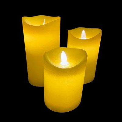 LED blokklys - rustikk - 3 stk. - 10/12,5/15 cm - m/3D-flamme - (flere farger)