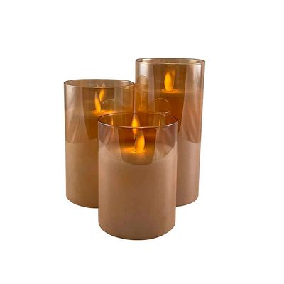 LED lys i glass - 3 stk. - 12/15/17 cm - m/3D flamme - (flere farger)